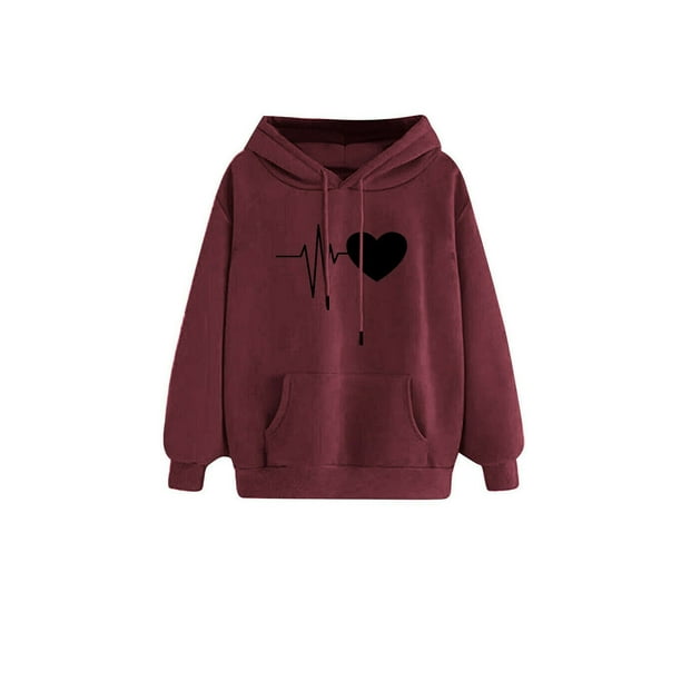 Cat in A Red Heart Womens Jacket Pullover Tops Pocket Hoodie Coats 